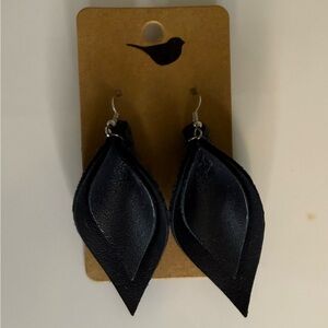 Black Layered Leaf Drop Earrings
